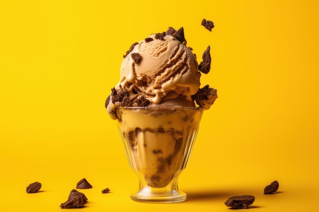 Freshy ice cream on yellow background generative ai