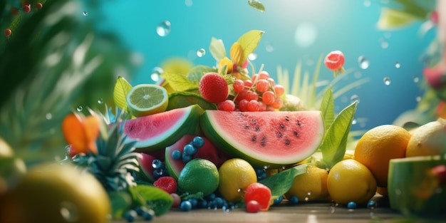 Freshy Various Fruits For Summer Background Summer Festive Time Concept Generative Ai