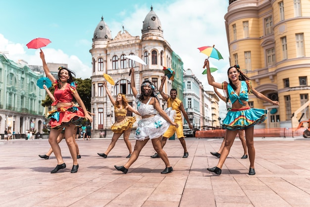 Frevo dancers at the street carnival in Recife Pernambuco Brazil