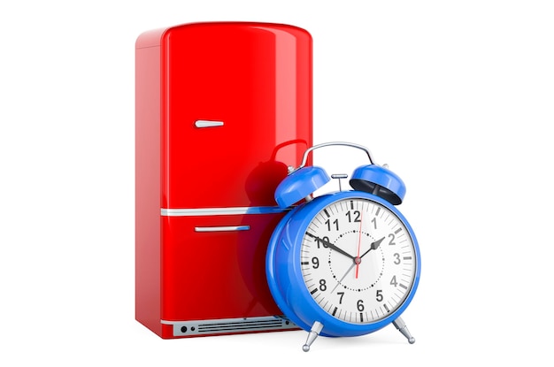 Fridge retro design with alarm clock 3D rendering