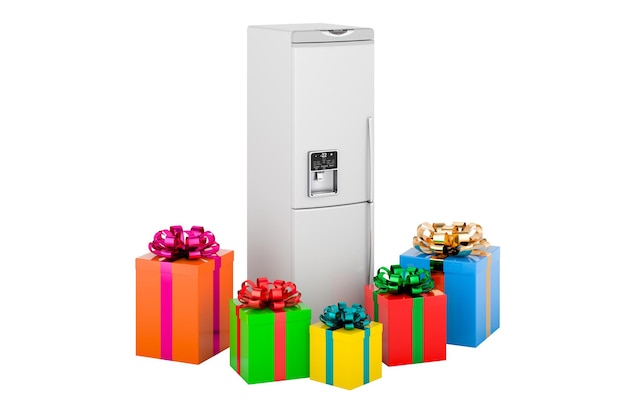 Fridge with gift boxes 3D rendering