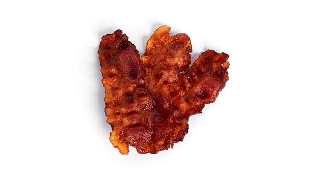 Fried bacon isolated on a white background. High quality photo