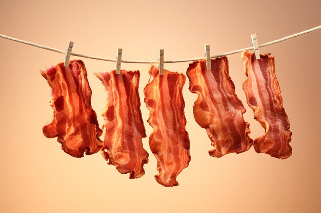 fried bacon on a rope creative photo