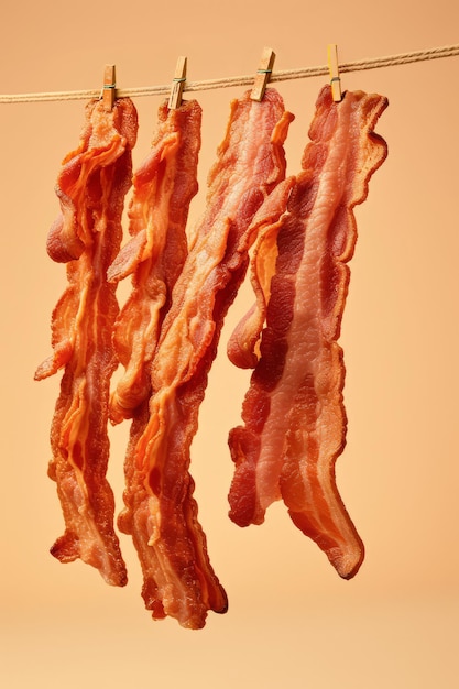 fried bacon on a rope creative photo