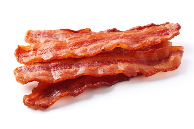 Fried bacon strips on white background