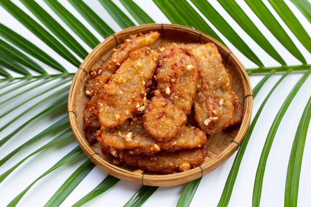 Fried bananas in bamboo basket