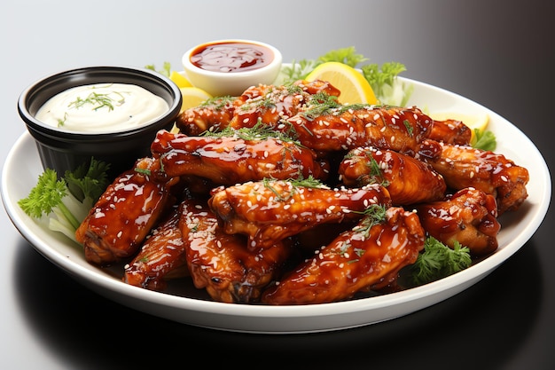 Fried and Barbecue chicken wings with white sesame