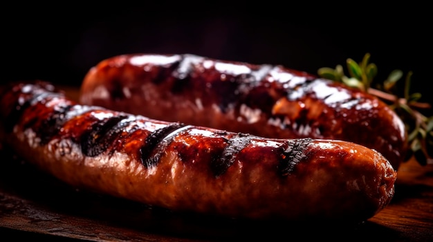 Primo piano di salsicce fritte al barbecue ia generativa