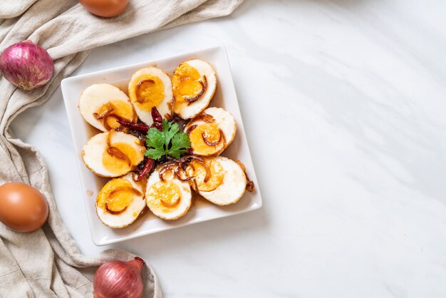 Fried Boiled Egg with Tamarind Sauce or Sweet and Sour Eggs