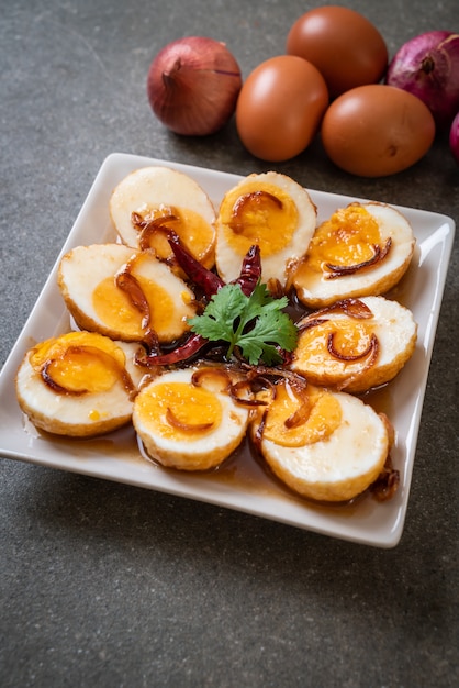 Fried Boiled Egg with Tamarind Sauce