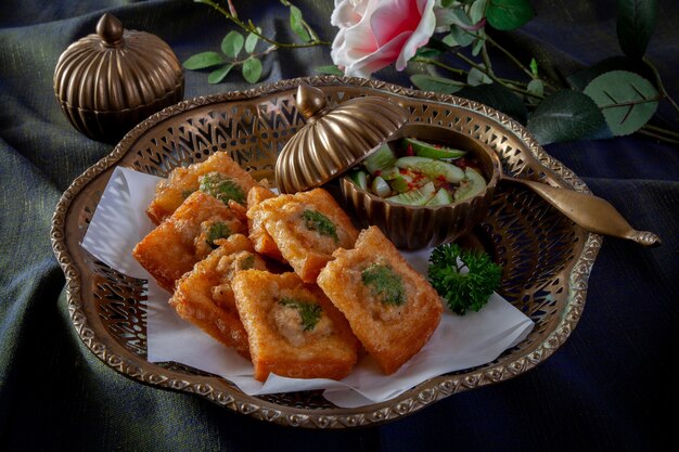 Fried Bread with Minced Pork Spread, Thai food