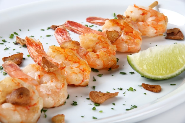 fried breads shrimps on white.