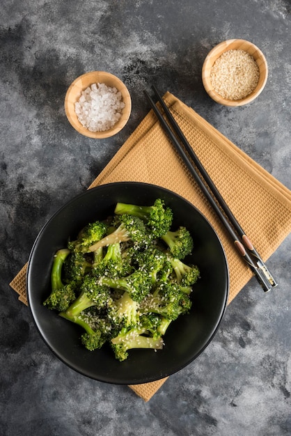 Fried Broccoli on mini table cloth