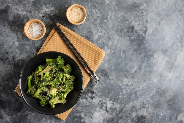 Fried Broccoli on mini table cloth