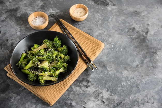 Fried Broccoli on mini table cloth