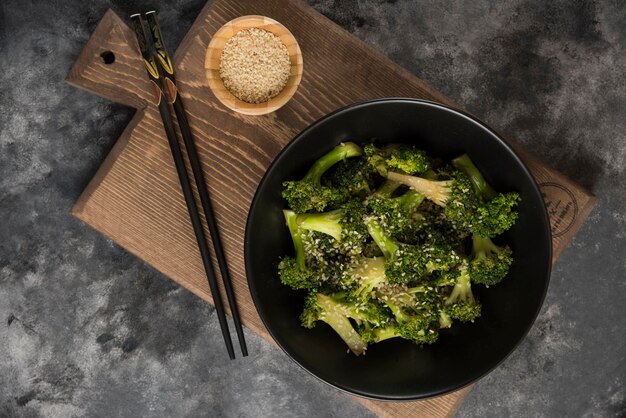 Fried Broccoli on mini table cloth