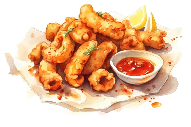 Fried calamari illustration Food illustration Generative AI