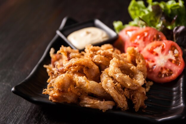 Fried Calamari with Sauce and Salad