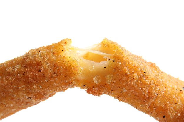 Fried cheese stick on white