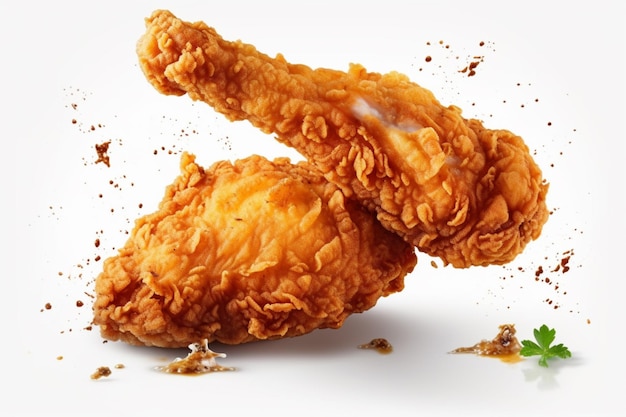 fried chicken on air with white background food photography