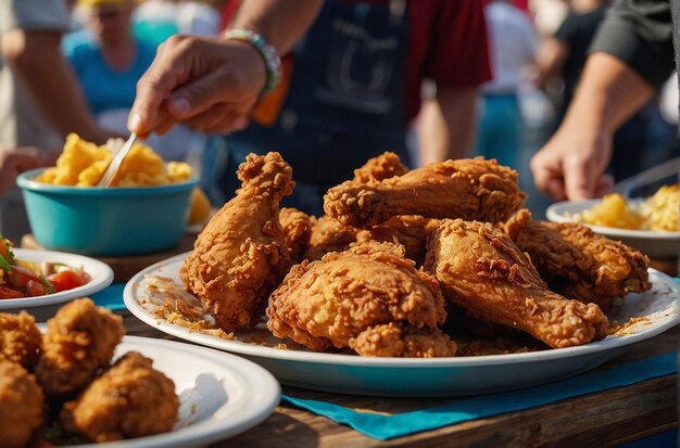 Fried chicken being served at a food festiv