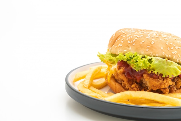 fried chicken burger isolated on white background