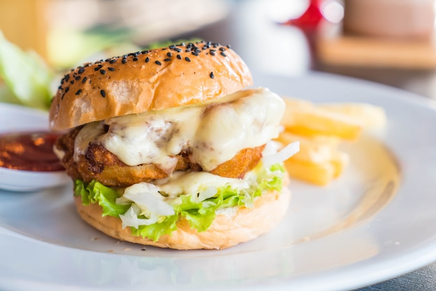 fried chicken burger with cheese