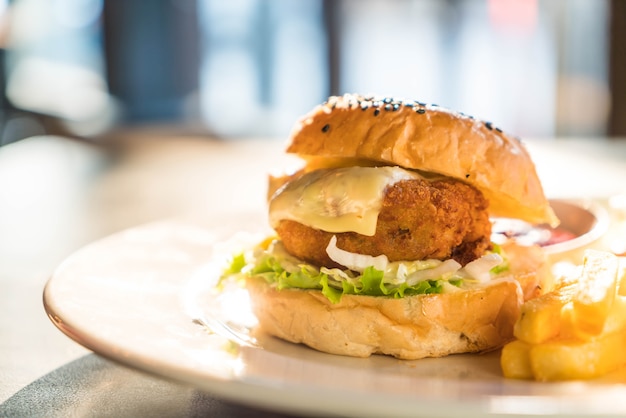 fried chicken burger with cheese