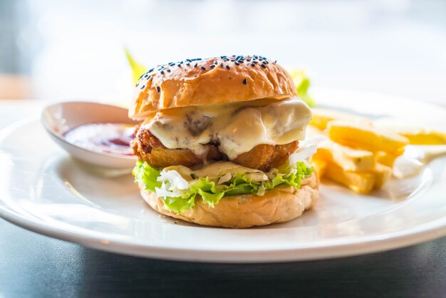 fried chicken burger with cheese