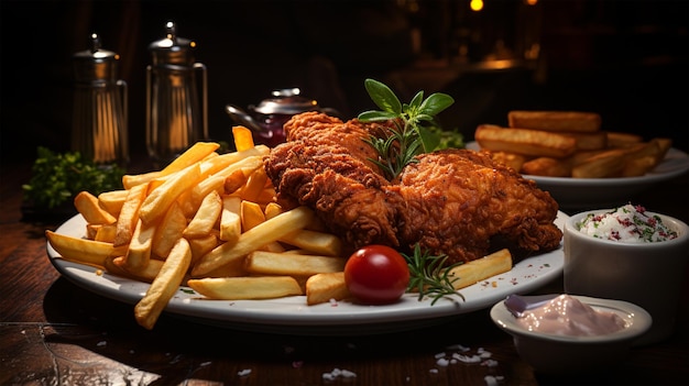 fried chicken chop with french fries western food