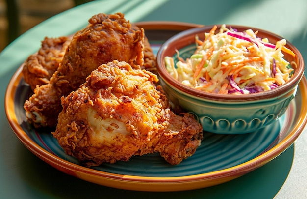 Fried Chicken and Coleslaw Plate in PopCulture Colors