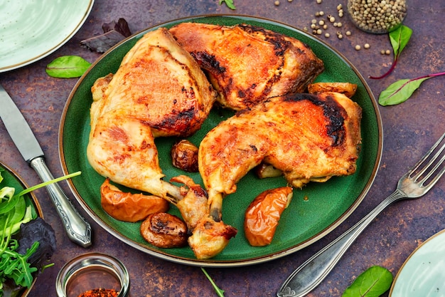 Fried chicken drumstick on a plate