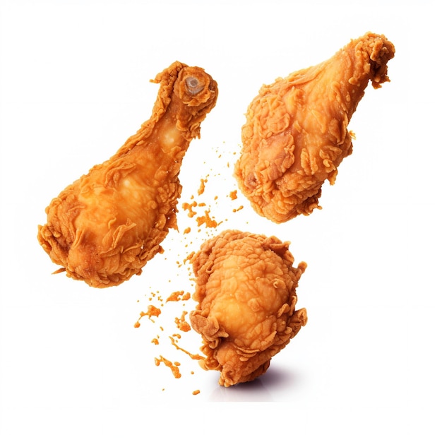 Photo fried chicken drumsticks crispy fried chicken pieces flying in the air