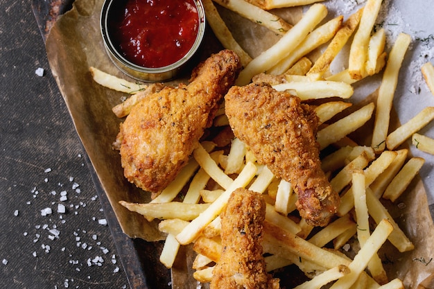 Fried chicken legs with french fries