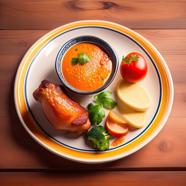 Fried chicken legs with garlic and sauce in a plate