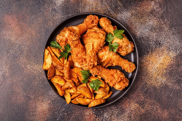 Cosce di pollo fritte con patate