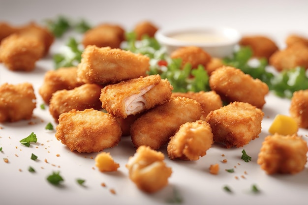 Fried chicken nuggets isolated on white background