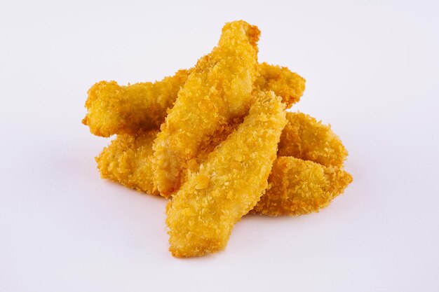 Fried chicken nuggets on white background
