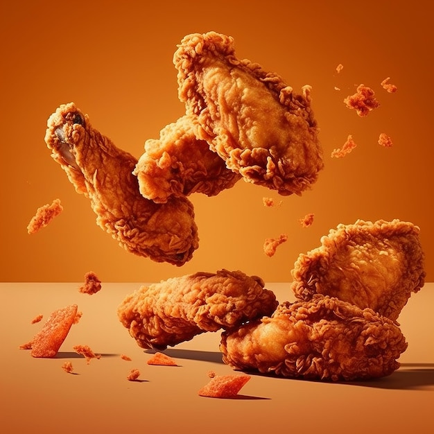 Fried chicken pieces on brown background