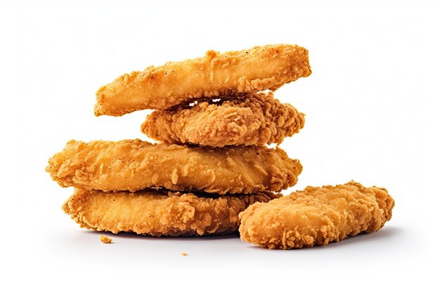 Fried Chicken strips in breadcrumbs isolated on white background