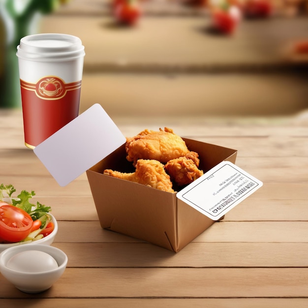 Foto modello di imballaggio di un prodotto generico vuoto in scatola di consegna di pollo fritto da asporto