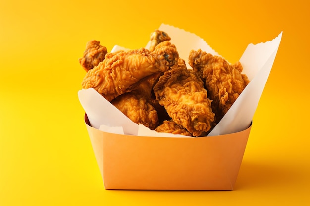 Fried chicken tasty fast food street food for take away on yellow background