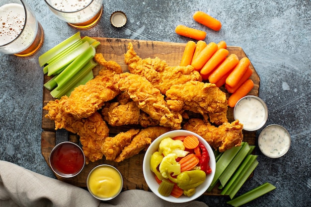 Fried chicken tenders with veggies