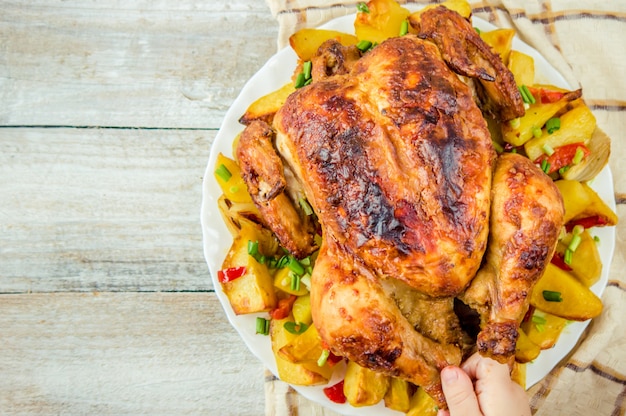 Fried chicken. Thanksgiving Day. Selective focus Food meat