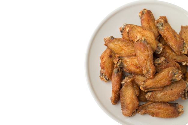 Fried chicken wings and crispy garlic isolated on white background