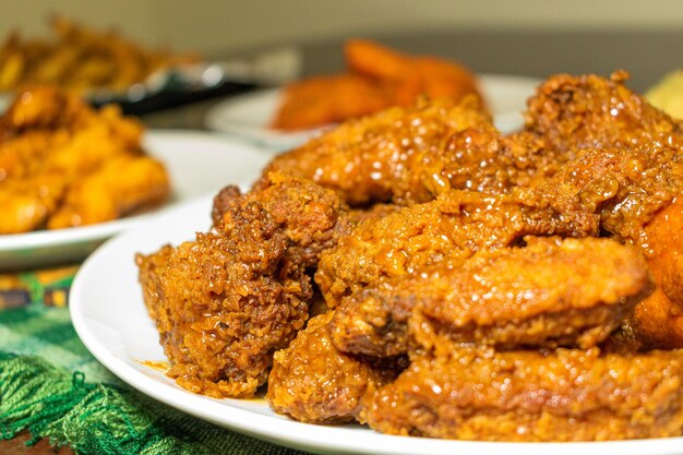 Fried chicken wings family table lunch