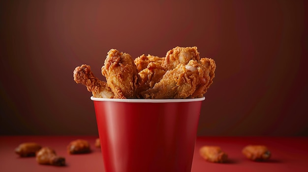 Fried Chicken wings and legs Bucket full of crispy kentucky fried chicken on brown b Generative AI