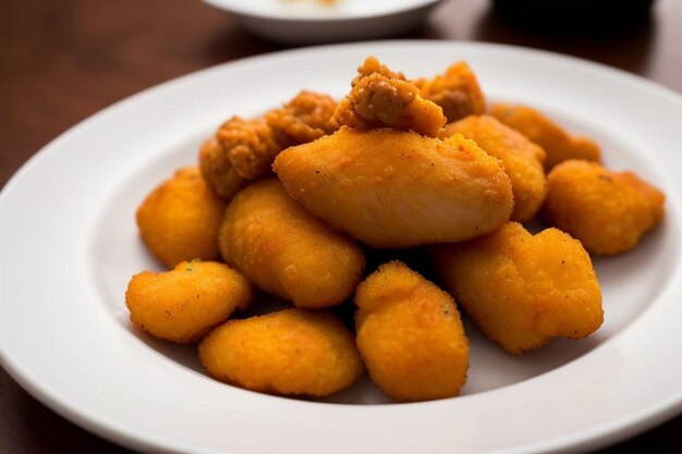 Foto ali di pollo fritte con anelli di cipolla patatine fritte e salsa da tuffare