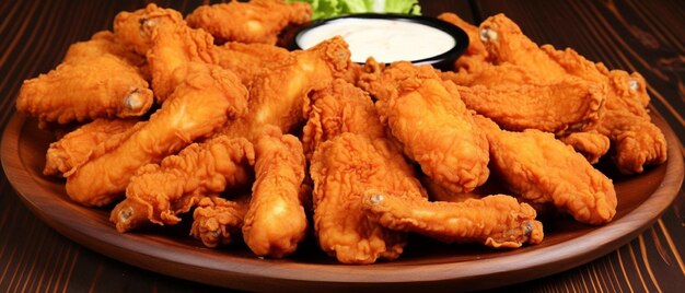 fried chicken wings on wooden table breaded crispy fried kentucky chicken tasty dinner