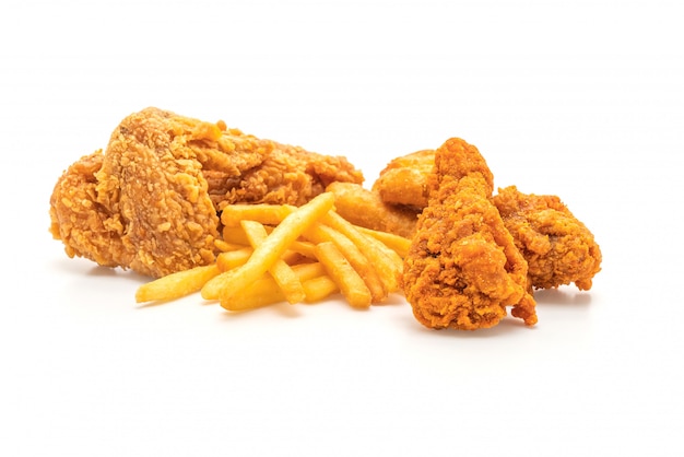 fried chicken with french fries and nuggets meal (junk food and unhealthy food)